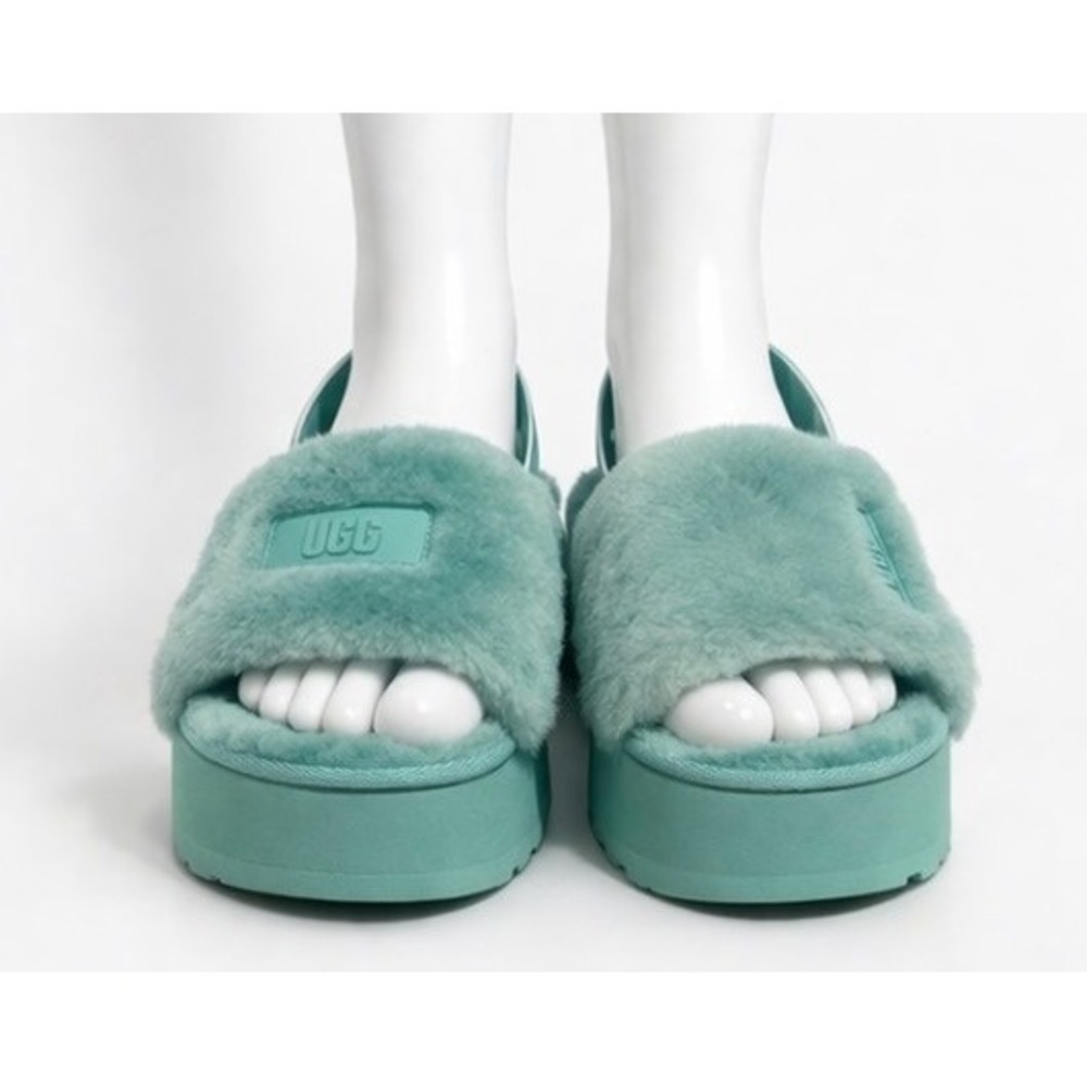 UGG Oh Fluffita Platform Slides Sage Green Sheepskin Slingback Sandals 1120876 9